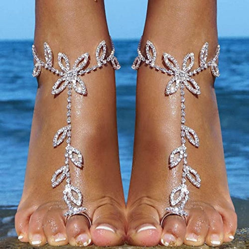 Beach “Diamond Tree Jewelry” Anklet Bracelet with Rhinestone Toe Ring