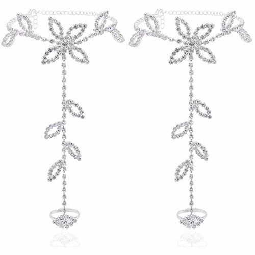 Beach “Diamond Tree Jewelry” Anklet Bracelet with Rhinestone Toe Ring